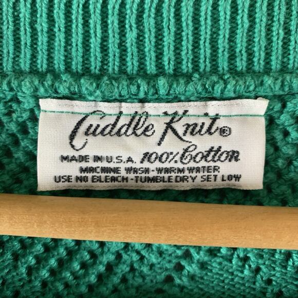 Vintage 80s Womens Sleeveless Cotton Open Knit Top Emerald Green Cottage Preppy - Picture 8 of 10